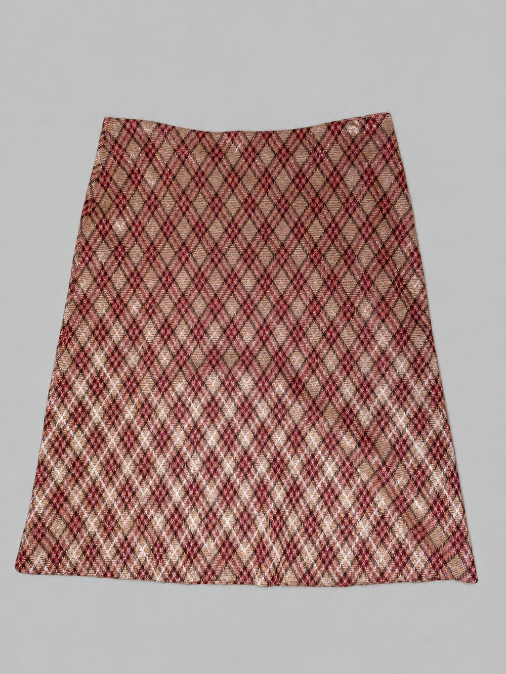Forever 21 Metallic Plaid A-Line Skirt Brown Red Gold Knee Length Size 32 Waist